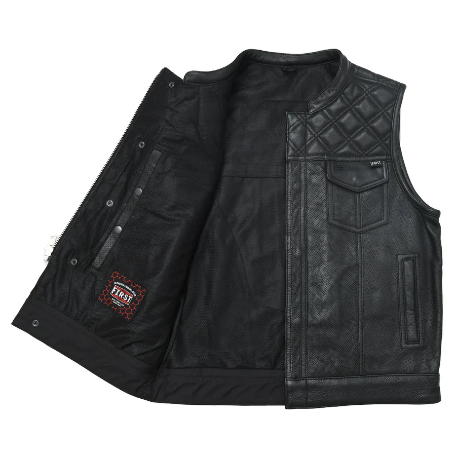 FIM693PERF-BBLK-Downside Perforated Men's Motorcycle Leather Vest