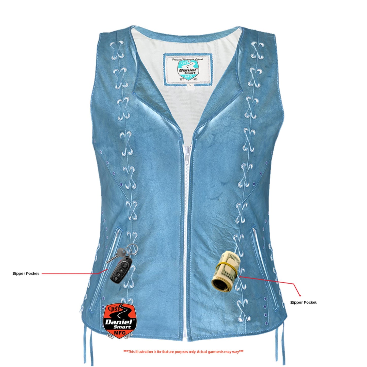 DS236 Women's Brown Zippered Vest with Lacing Details