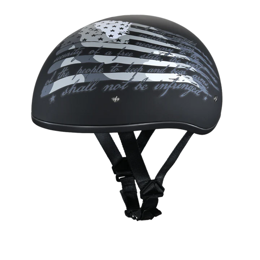 D6-SA DOT Approved Daytona Motorcycle Half Face Helmet - Skull Cap Graphics for Men & Women, Scooters, ATVs, UTVs & Choppers - W/ 2nd Amendment