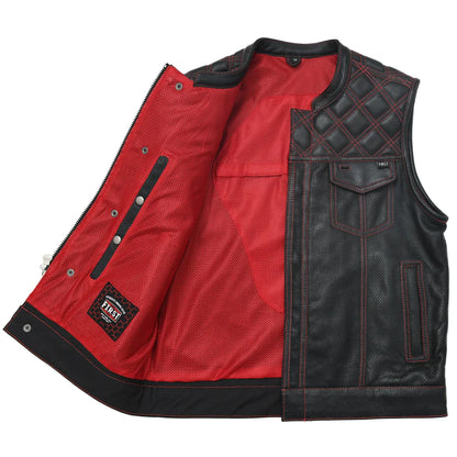 FIM693PERF-BLKRD-Downside Perforated Men's Motorcycle Leather Vest