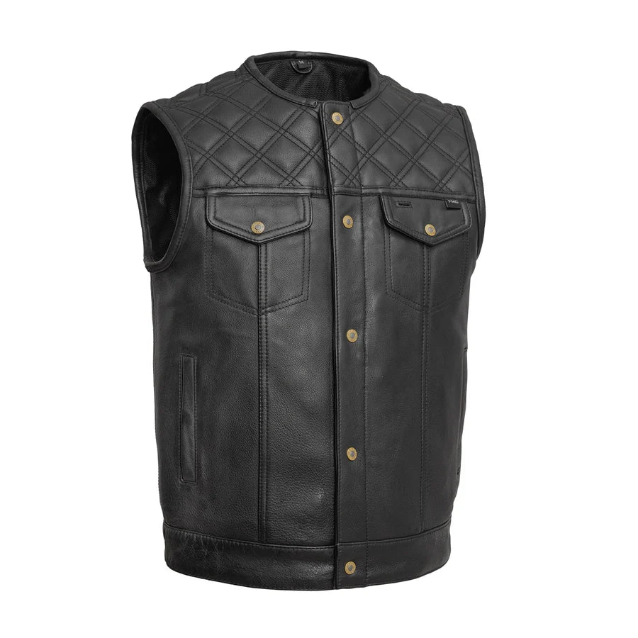 CUS6031LTH-BLK-12 Gauge Men's Motorcycle Leather Vest