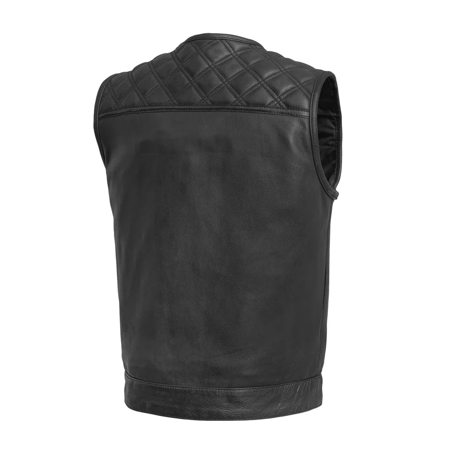 CUS6031LTH-BLK-12 Gauge Men's Motorcycle Leather Vest