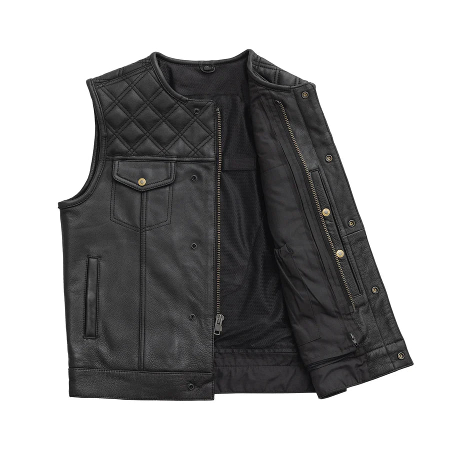 CUS6031LTH-BLK-12 Gauge Men's Motorcycle Leather Vest