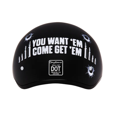 D6-CG DOT Approved Daytona Motorcycle Half Face Helmet - Skull Cap Graphics for Men & Women, Scooters, ATVs, UTVs & Choppers - W/ Come Get 'Em