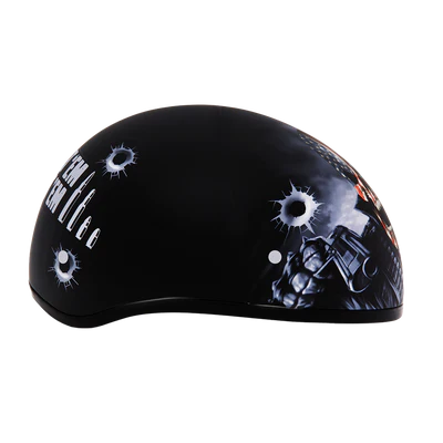 D6-CG DOT Approved Daytona Motorcycle Half Face Helmet - Skull Cap Graphics for Men & Women, Scooters, ATVs, UTVs & Choppers - W/ Come Get 'Em