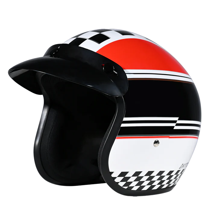 DC6-DC DOT Approved Daytona Cruiser Open Face Motorcycle Helmet - Men, Women & Youth - With Visor & Graphics - W/ Daytona Classic