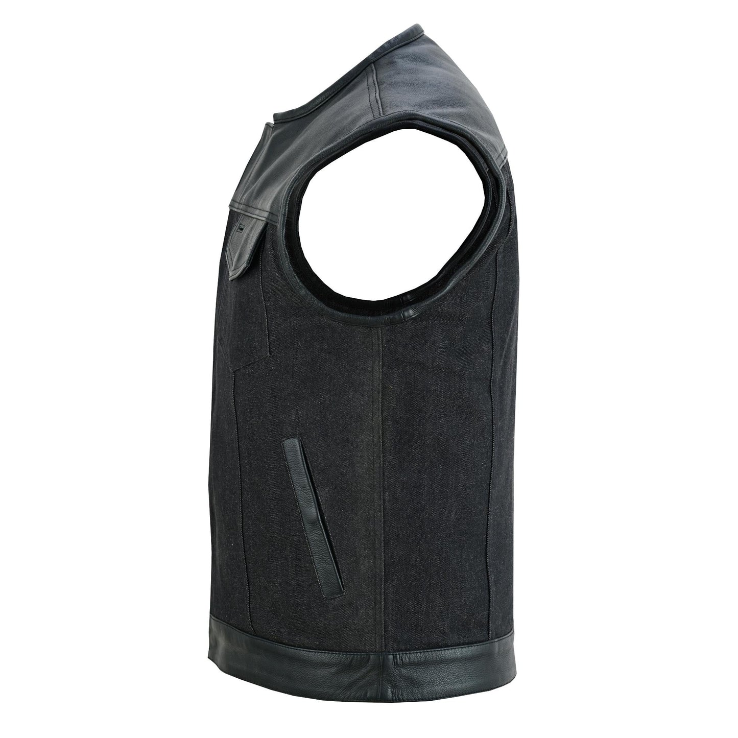 DM901   Men's Leather/Denim Combo Vest Without Collar