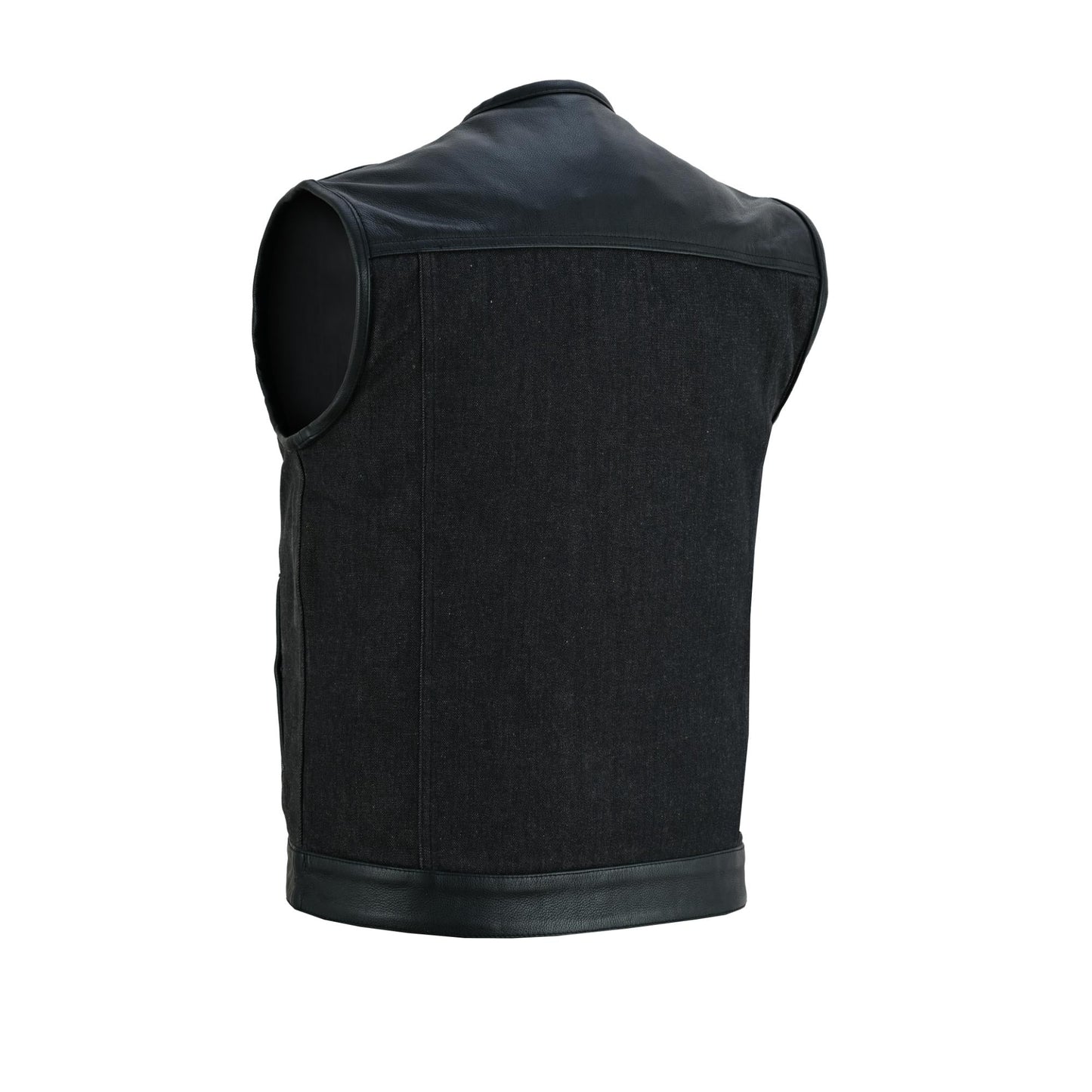 DM901   Men's Leather/Denim Combo Vest Without Collar