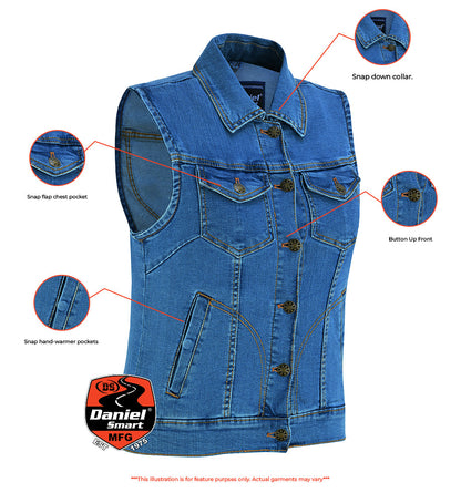 DM943  Women's Blue Denim Snap Front Vest