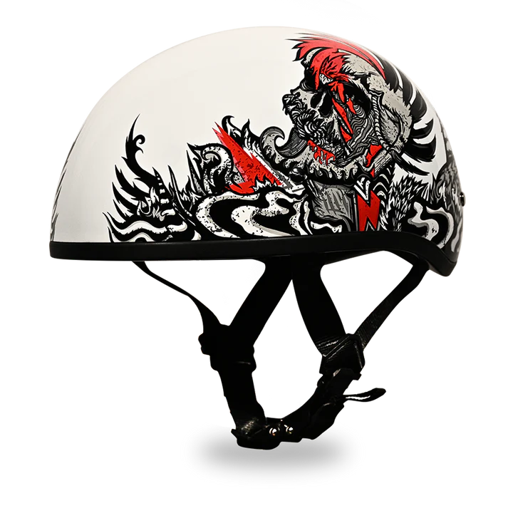 D6-RR DOT Approved Daytona Motorcycle Half Face Helmet - Skull Cap Graphics for Men & Women, Scooters, ATVs, UTVs & Choppers - W/ Rockin' Reaper