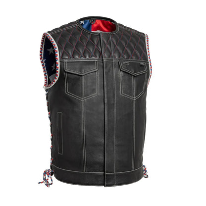 M017-BLK-Captain Men's Motorcycle Leather Vest