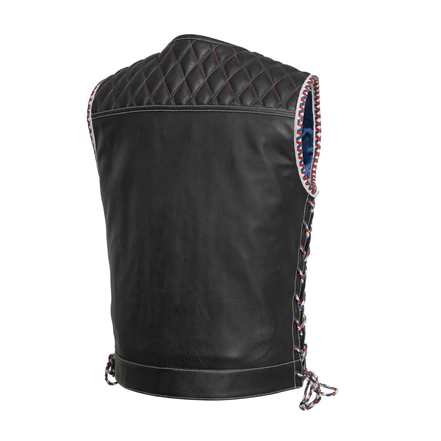 M017-BLK-Captain Men's Motorcycle Leather Vest