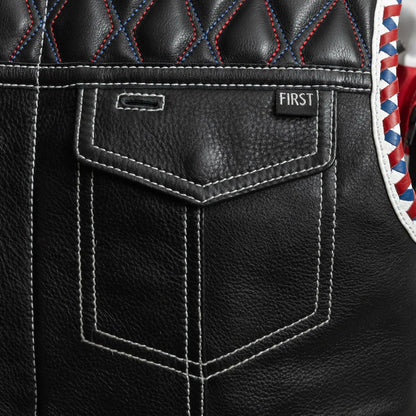 M017-BLK-Captain Men's Motorcycle Leather Vest