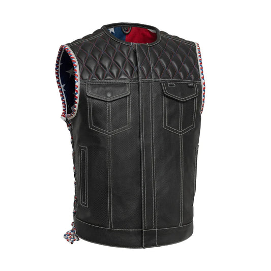 M017PERF-BLK-Captain Perforated Men's Motorcycle Leather Vest