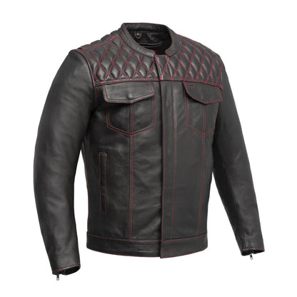 CUS264CDMZ-BLKRD-Cinder Men's Cafe Style Leather Jacket