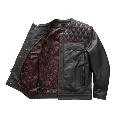 CUS264CDMZ-BLKRD-Cinder Men's Cafe Style Leather Jacket