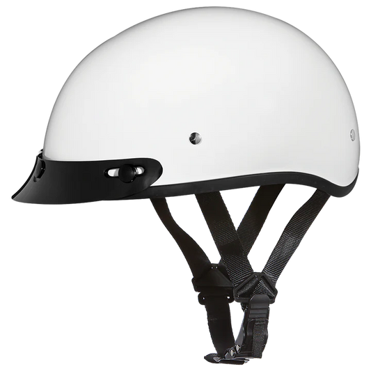 D1-C DOT Approved Daytona Skull Cap Half Shell Motorcycle Helmet - Beanie Style for Motorcycles, Cruisers, Scooters, and Mopeds - Hi-Gloss White