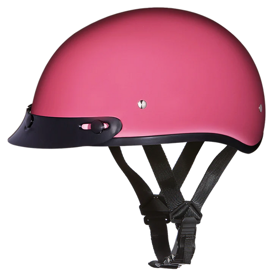 D1-D DOT Approved Daytona Skull Cap Half Shell Motorcycle Helmet - Beanie Style for Motorcycles, Cruisers, Scooters, and Mopeds - Hi-Gloss Pink