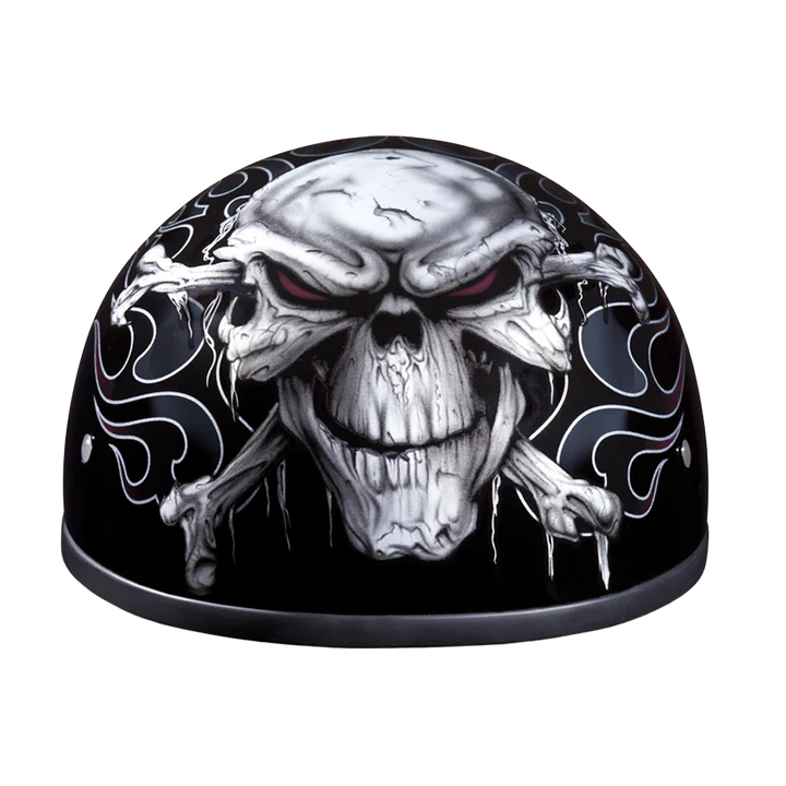 D6-CB DOT Approved Daytona Motorcycle Half Face Helmet - Skull Cap Graphics for Men & Women, Scooters, ATVs, UTVs & Choppers - W/ Cross Bones