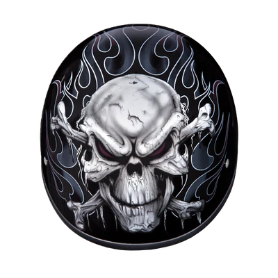 D6-CB DOT Approved Daytona Motorcycle Half Face Helmet - Skull Cap Graphics for Men & Women, Scooters, ATVs, UTVs & Choppers - W/ Cross Bones