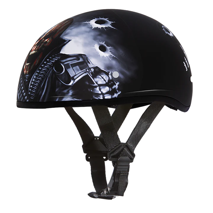 D6-CG DOT Approved Daytona Motorcycle Half Face Helmet - Skull Cap Graphics for Men & Women, Scooters, ATVs, UTVs & Choppers - W/ Come Get 'Em