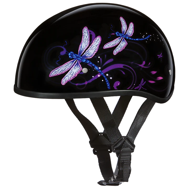 D6-DF DOT Approved Daytona Motorcycle Half Face Helmet - Skull Cap Graphics for Men & Women, Scooters, ATVs, UTVs & Choppers - W/ Dragonfly