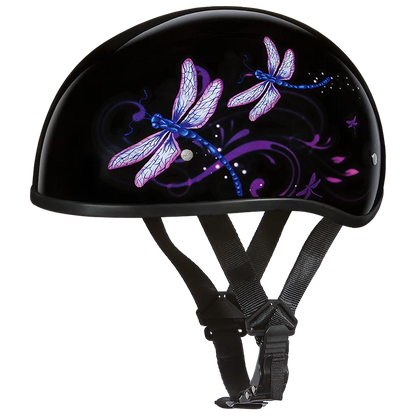 D6-DF DOT Approved Daytona Motorcycle Half Face Helmet - Skull Cap Graphics for Men & Women, Scooters, ATVs, UTVs & Choppers - W/ Dragonfly