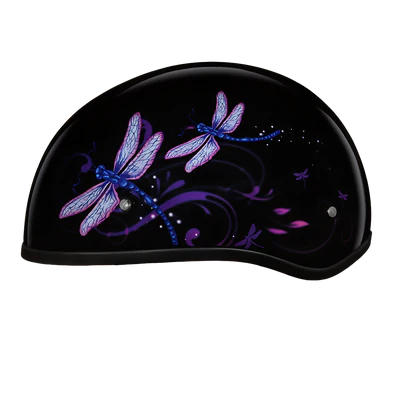 D6-DF DOT Approved Daytona Motorcycle Half Face Helmet - Skull Cap Graphics for Men & Women, Scooters, ATVs, UTVs & Choppers - W/ Dragonfly