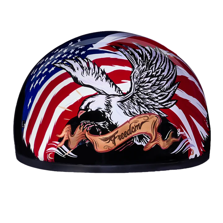 D6-FR2 DOT Approved Daytona Motorcycle Half Face Helmet - Skull Cap Graphics for Men & Women, Scooters, ATVs, UTVs & Choppers - W/ Freedom 2.0