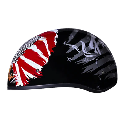 D6-FR2 DOT Approved Daytona Motorcycle Half Face Helmet - Skull Cap Graphics for Men & Women, Scooters, ATVs, UTVs & Choppers - W/ Freedom 2.0