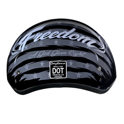 D6-FR2 DOT Approved Daytona Motorcycle Half Face Helmet - Skull Cap Graphics for Men & Women, Scooters, ATVs, UTVs & Choppers - W/ Freedom 2.0