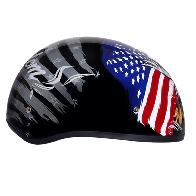 D6-FR2 DOT Approved Daytona Motorcycle Half Face Helmet - Skull Cap Graphics for Men & Women, Scooters, ATVs, UTVs & Choppers - W/ Freedom 2.0