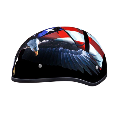 D6-FR DOT Approved Daytona Motorcycle Half Face Helmet - Skull Cap Graphics for Men & Women, Scooters, ATVs, UTVs & Choppers - W/ Freedom