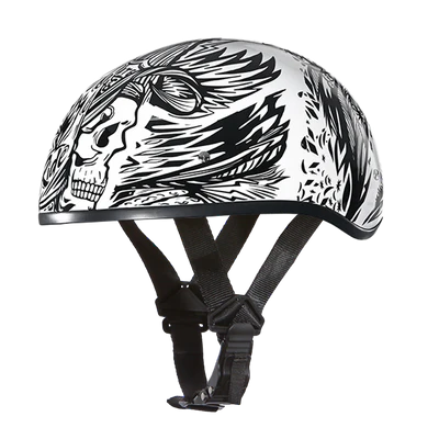 D6-LF DOT Approved Daytona Motorcycle Half Face Helmet - Skull Cap Graphics for Men & Women, Scooters, ATVs, UTVs & Choppers - W/ Live Fast