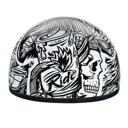 D6-LF DOT Approved Daytona Motorcycle Half Face Helmet - Skull Cap Graphics for Men & Women, Scooters, ATVs, UTVs & Choppers - W/ Live Fast