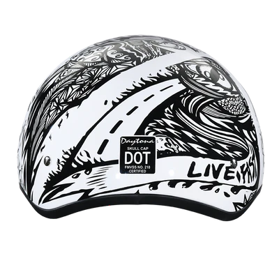 D6-LF DOT Approved Daytona Motorcycle Half Face Helmet - Skull Cap Graphics for Men & Women, Scooters, ATVs, UTVs & Choppers - W/ Live Fast