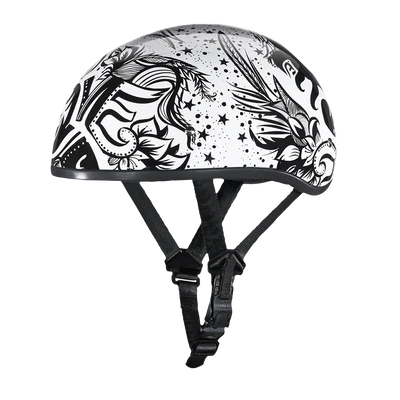 D6-LS DOT Approved Daytona Motorcycle Half Face Helmet - Skull Cap Graphics for Men & Women, Scooters, ATVs, UTVs & Choppers - W/ Lovesee