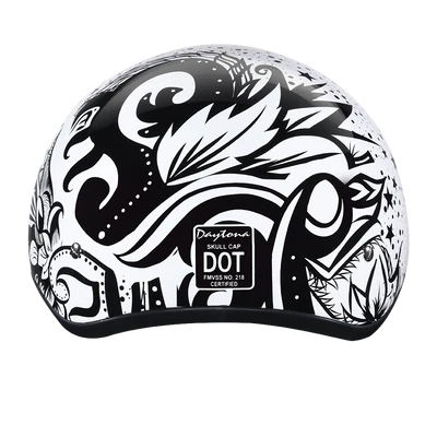 D6-LS DOT Approved Daytona Motorcycle Half Face Helmet - Skull Cap Graphics for Men & Women, Scooters, ATVs, UTVs & Choppers - W/ Lovesee