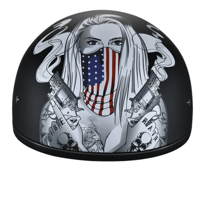 D6-MP DOT Approved Daytona Motorcycle Half Face Helmet - Skull Cap Graphics for Men & Women, Scooters, ATVs, UTVs & Choppers - W/ Make 'Em Pay