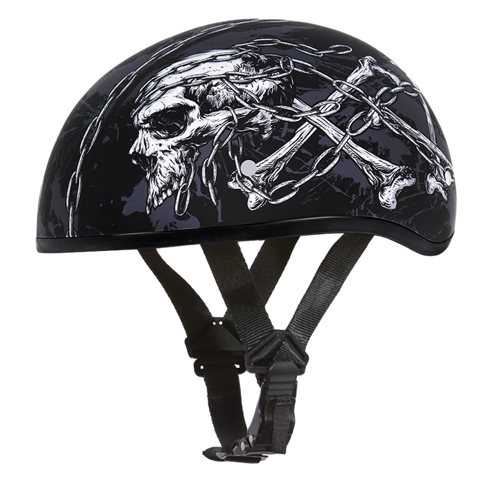 D6-SC DOT Approved Daytona Motorcycle Half Face Helmet - Skull Cap Graphics for Men & Women, Scooters, ATVs, UTVs & Choppers - W/ Skull Chains