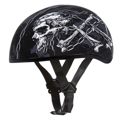 D6-SC DOT Approved Daytona Motorcycle Half Face Helmet - Skull Cap Graphics for Men & Women, Scooters, ATVs, UTVs & Choppers - W/ Skull Chains