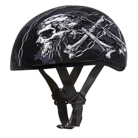 D6-SC DOT Approved Daytona Motorcycle Half Face Helmet - Skull Cap Graphics for Men & Women, Scooters, ATVs, UTVs & Choppers - W/ Skull Chains