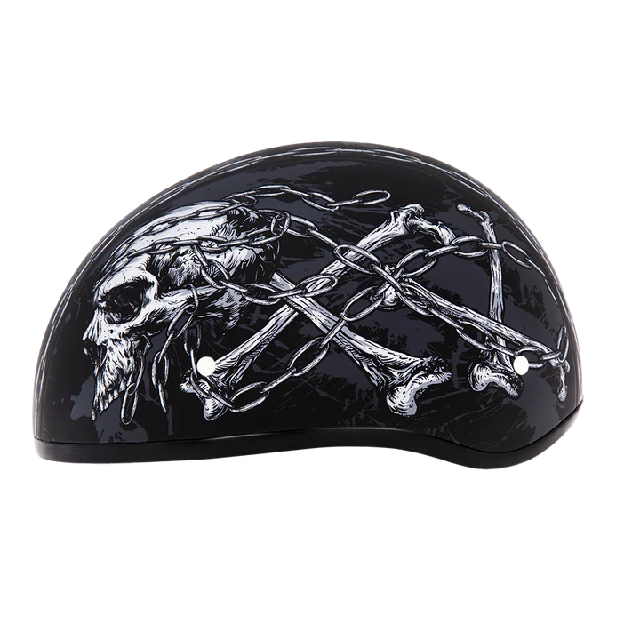 D6-SC DOT Approved Daytona Motorcycle Half Face Helmet - Skull Cap Graphics for Men & Women, Scooters, ATVs, UTVs & Choppers - W/ Skull Chains