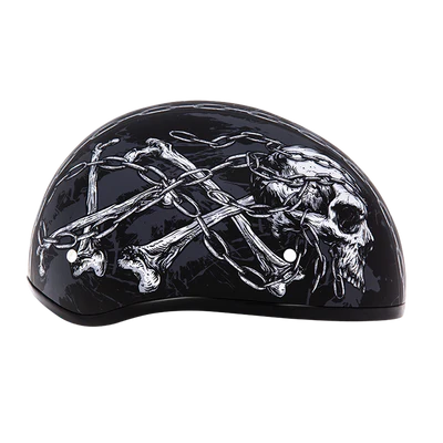 D6-SC DOT Approved Daytona Motorcycle Half Face Helmet - Skull Cap Graphics for Men & Women, Scooters, ATVs, UTVs & Choppers - W/ Skull Chains