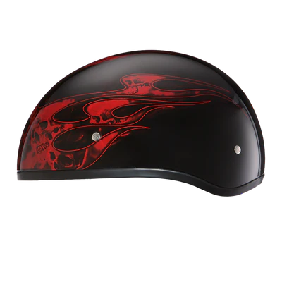 D6-SFR DOT Approved Daytona Motorcycle Half Face Helmet - Skull Cap Graphics for Men & Women, Scooters, ATVs, UTVs & Choppers - W/ Skull Flames Red