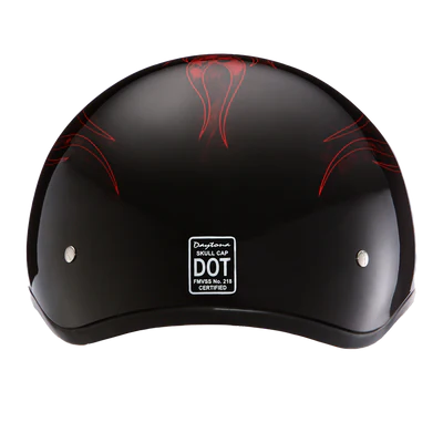 D6-SFR DOT Approved Daytona Motorcycle Half Face Helmet - Skull Cap Graphics for Men & Women, Scooters, ATVs, UTVs & Choppers - W/ Skull Flames Red