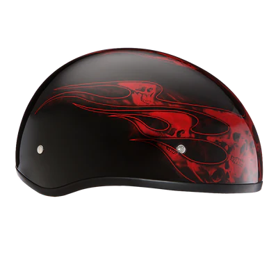 D6-SFR DOT Approved Daytona Motorcycle Half Face Helmet - Skull Cap Graphics for Men & Women, Scooters, ATVs, UTVs & Choppers - W/ Skull Flames Red