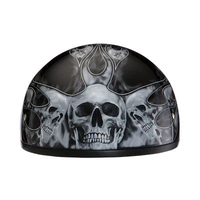 D6-SFS DOT Approved Daytona Motorcycle Half Face Helmet - Skull Cap Graphics for Men & Women, Scooters, ATVs, UTVs & Choppers - W/ Skull Flames Silver