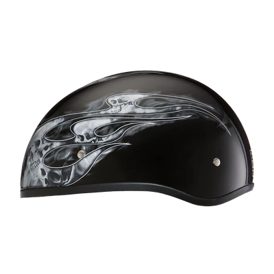 D6-SFS DOT Approved Daytona Motorcycle Half Face Helmet - Skull Cap Graphics for Men & Women, Scooters, ATVs, UTVs & Choppers - W/ Skull Flames Silver