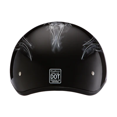 D6-SFS DOT Approved Daytona Motorcycle Half Face Helmet - Skull Cap Graphics for Men & Women, Scooters, ATVs, UTVs & Choppers - W/ Skull Flames Silver